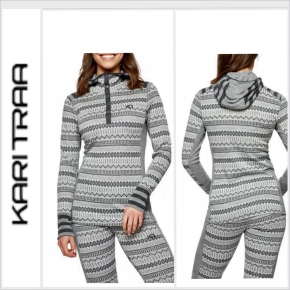 Kari Traa Akle Thermal Merino Wool Base Layer Hoodie Gray Print S - Picture 1 of 10